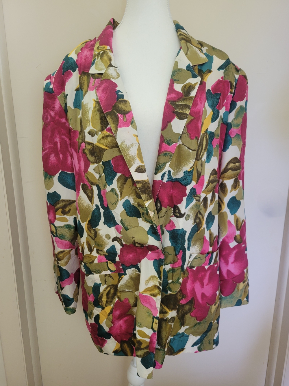 Vintage Carol Horn Workshop Silk Floral Blazer Pocket Long Sleeve Women M